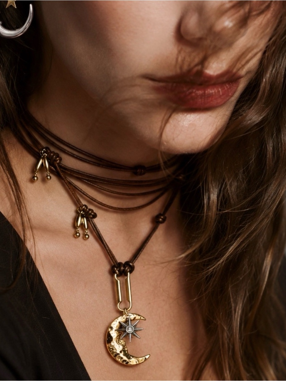 Gold moon and star necklace